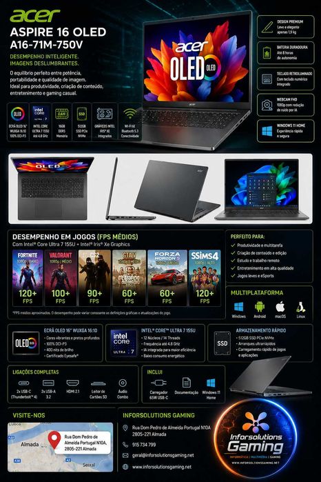 ISG Acer Aspire 16 OLED Intel Core Ultra 7 155U/16GB/512GB SSD/16"