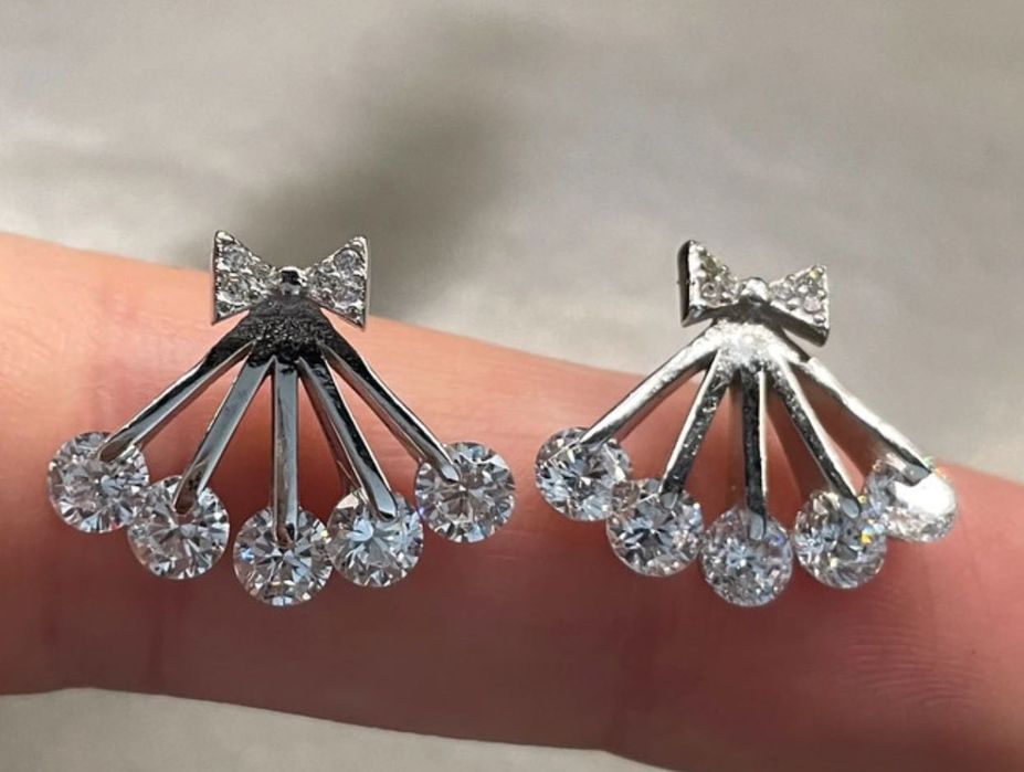 Kolczyki srebrne cyrkonie 925 kokardki Apart