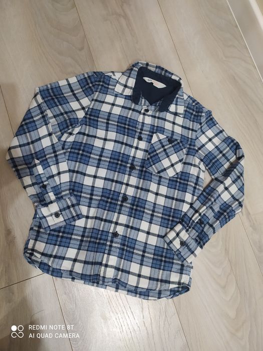 Koszula 134 H&M kratka niebieska