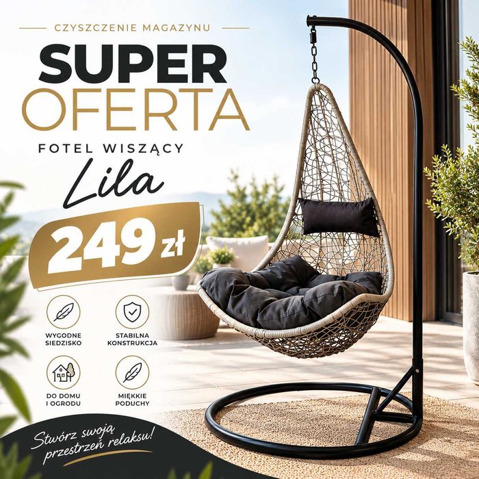 FOTELE WISZĄCE, bujaki, kokony ogrodowe ze stelażem