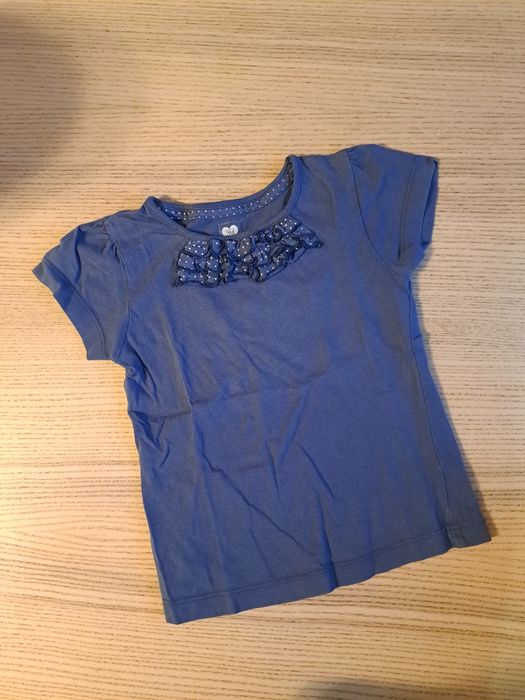 Koszulka tu 92 98 T shirt dziewczęcy top niebieski granatowy falbanki