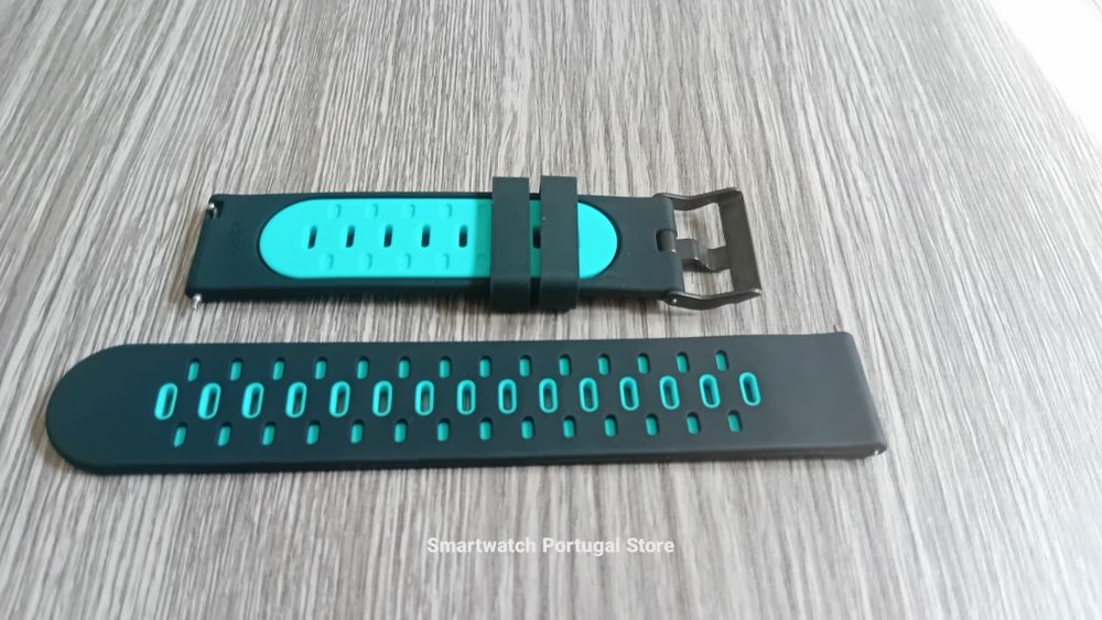 Bracelete 22mm, em silicone (Nova) preta e verde
