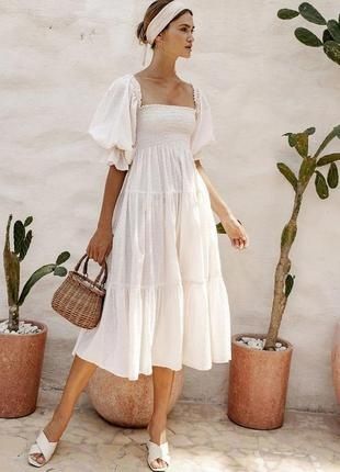 Белое кукольное платье миди In The Style milkmaid коттон