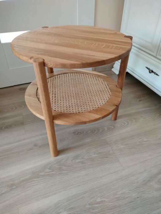 Stolik kawowy ratanowy, nowy, dębowy