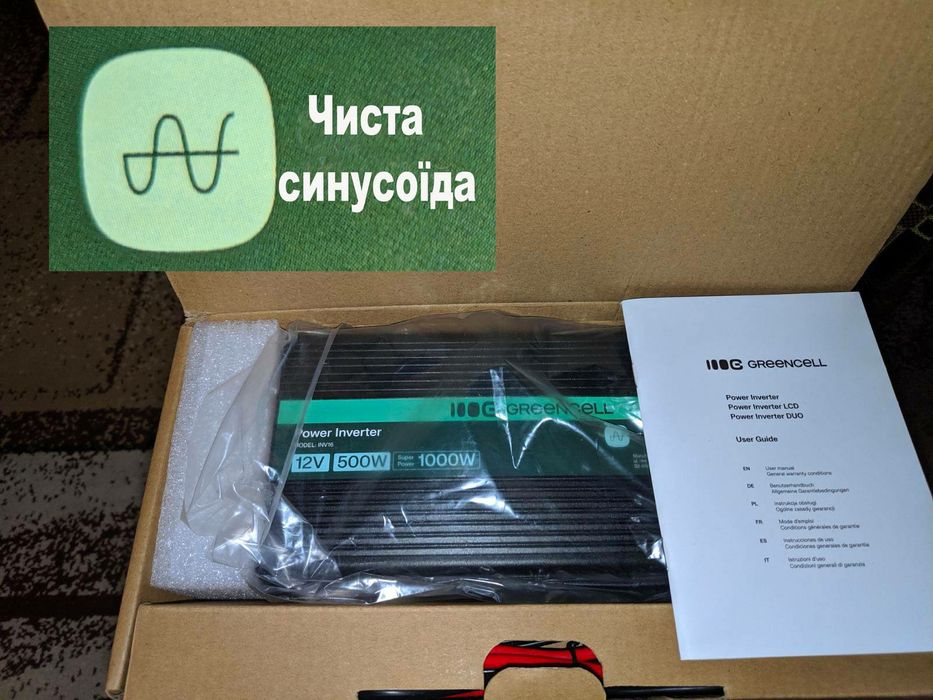 Інвертор Green Cell 500W/1000W Чистий Синус (12V/220V) — для дома...