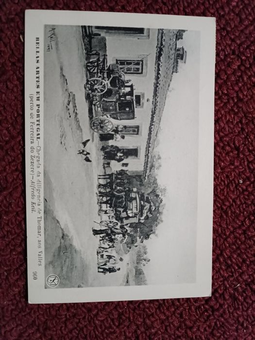 Bellas Artes em Portugal - chegada de diligência de Thomar (postal)