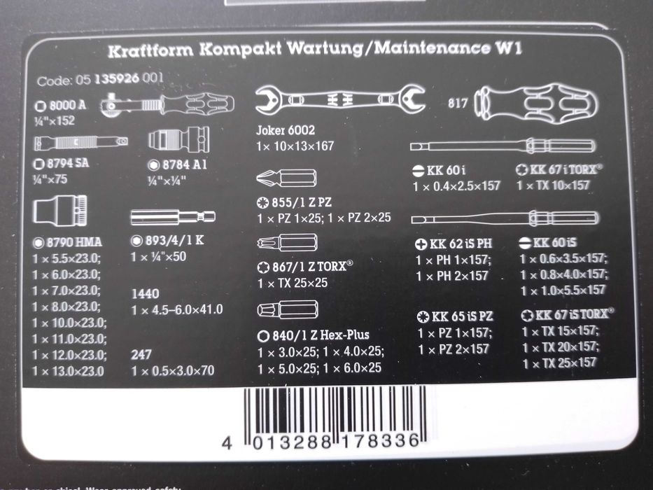 Набір інструментів Wera Kraftform Kompakt W 1 Wartung 05135926001