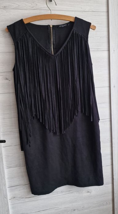 Sukienka Czarna Frędzle Zip M S Jedyna Cudna