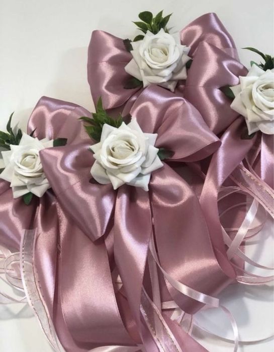 Kokardy ślubne na klamki samochodu Na auto Brudny róż