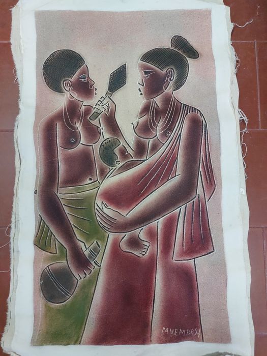 Telas pintadas à mão por artista africano