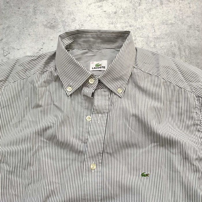 MĘSKA Elegancka PREMIUM Koszula Paski Małe Logo Lacoste Haft Bawełna