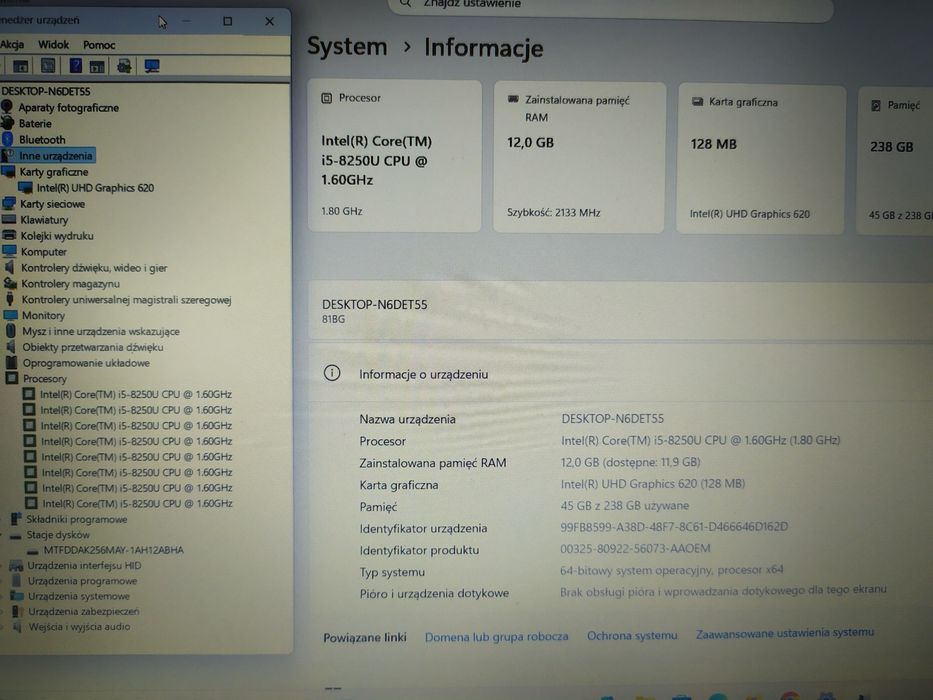 Lenovo  Ideapad 320, i5-8250 8x1,6Ghz ,12Gb ddr4 ,SSD 256Gb,FullHD 15,6",Win11