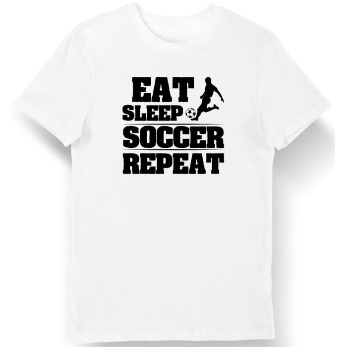 Koszulka męska dla piłkarza z napisem "Eat, sleep, soccer, repeat" biała 3XL