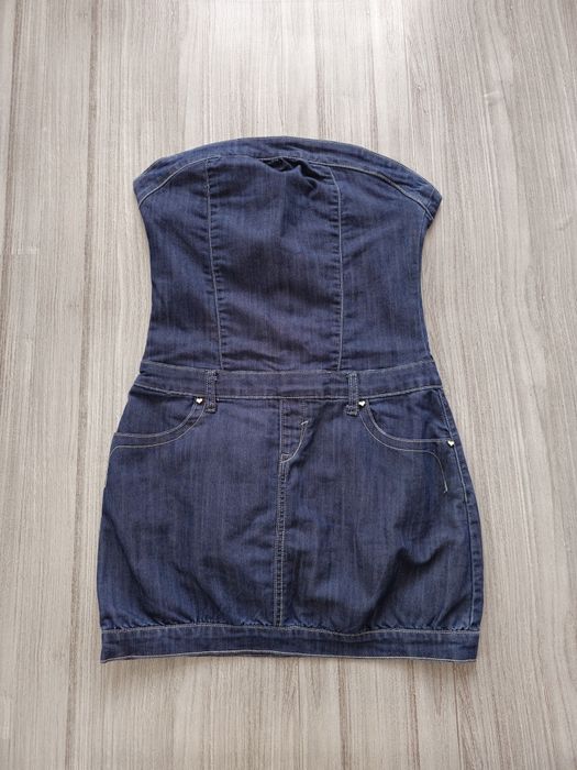 Jeansowa sukienka gorsetowa mini bez ramiączek denim lato impreza