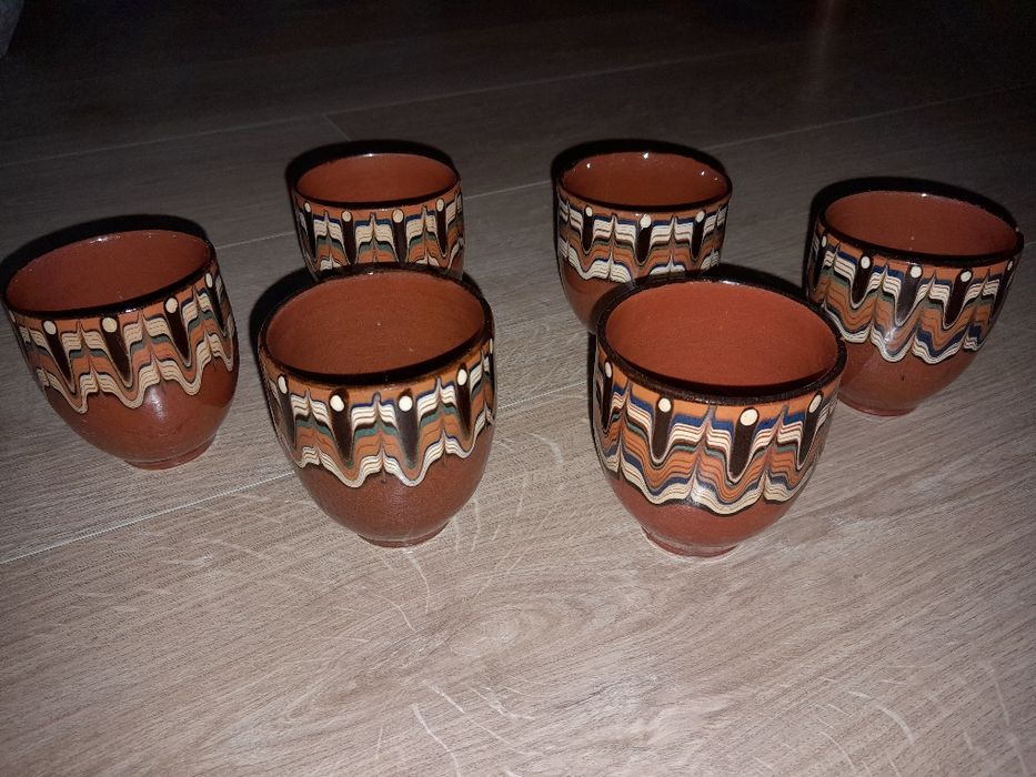 PRL 6szt  Kubki gliniane brązowe na grzane wino grzaniec