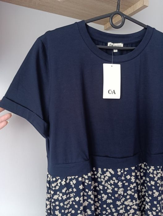 C&A rozmiar XL 42 granatowa bluzka ciążowa dla mamy kwiaty