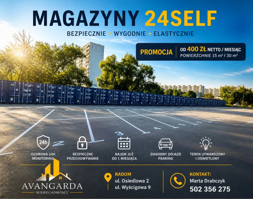 Magazyn 15m2  , ochrona , monitoring , parking