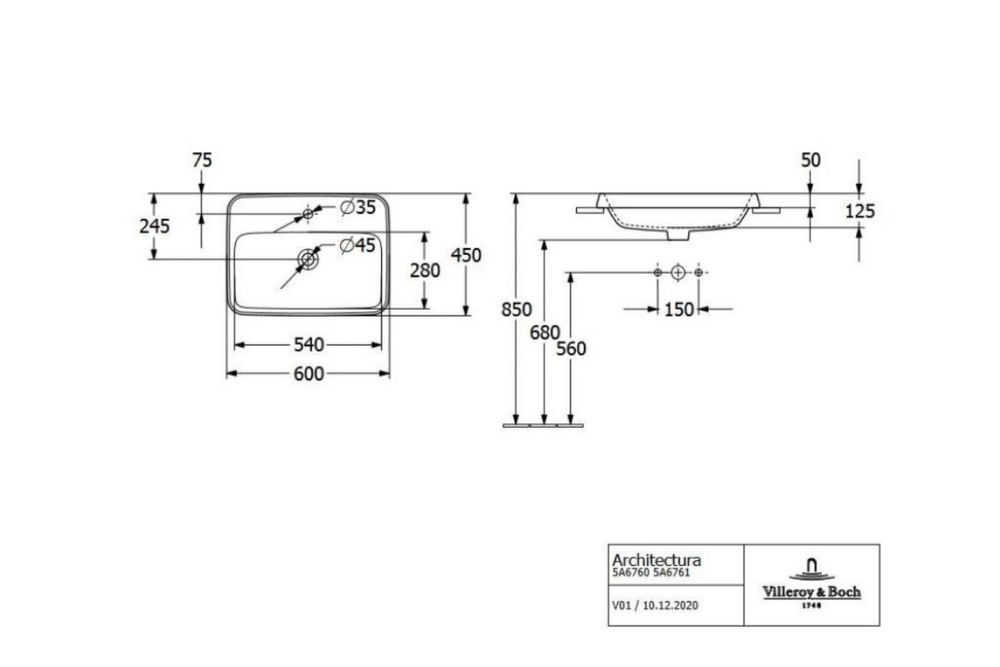 Умивальник Villeroy&Boch Architectura 5A6760R1 60x45