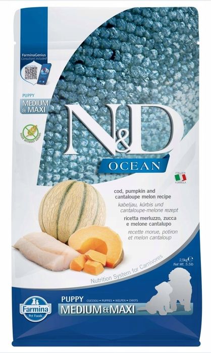 Farmina N&D Dog Ocean Cod Puppy Medium Maxi 2,5kg Sucha Karma