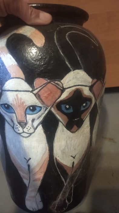 Напольная ваза Коты керамика ручная роспись