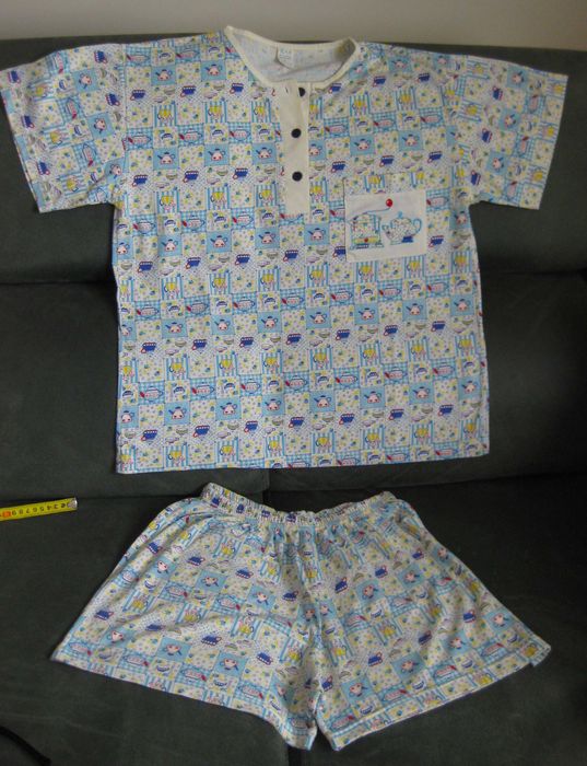 Pijama Camisola e Calão Tons Azuis NOVO