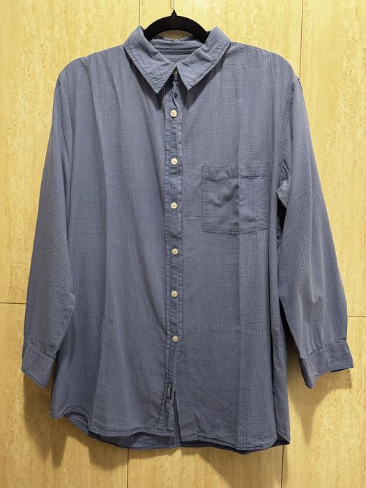 Niebieska męska koszula w kratkę z długim rękawem bawełna rozmiar L