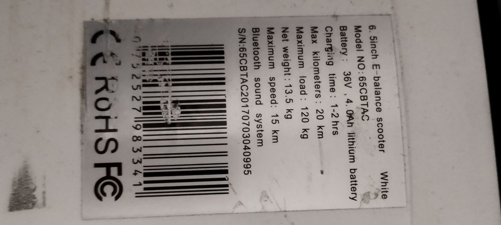 Hoverboard branco para peças