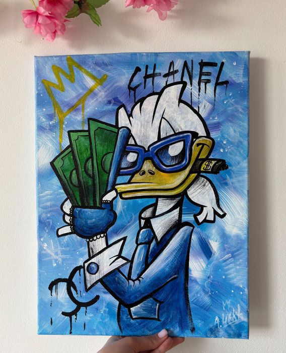 Obraz pop-art – Donald Duck, ręcznie malowany, unikat