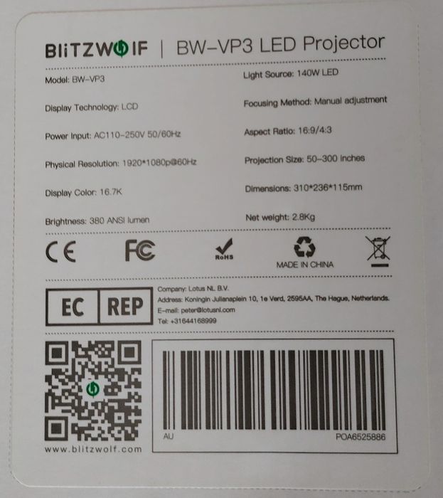 BlitzWolf BW-VP3 Projector64170325251457126