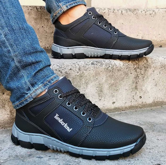 Зимние мужские ботинки кроссовки на Меху Timberland чёрные зима