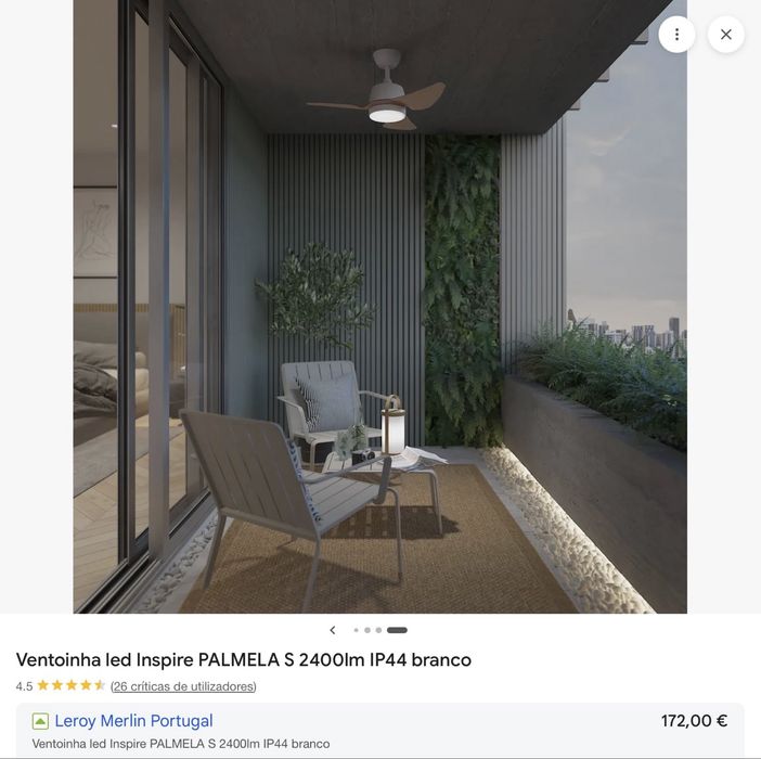 Ventoinha de teto com luz LED IP44 em excelente estado