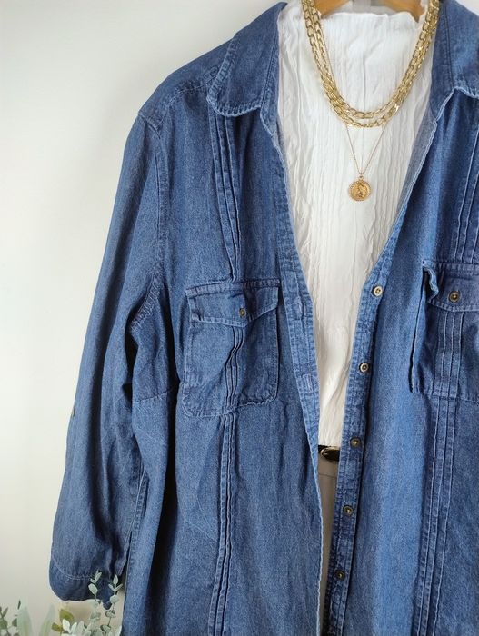 Koszula jeansowa kurtka narzutka John Baner 54 długa wiązana denim oversize plus size