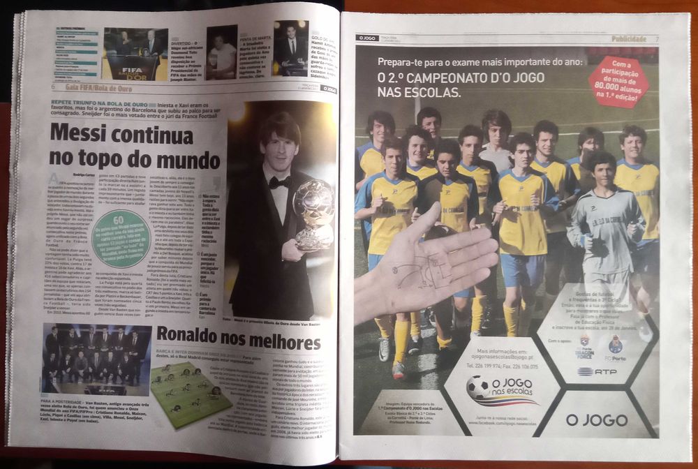 Jornal o Jogo janeiro de 2011 José Mourinho melhor treinador do mundo