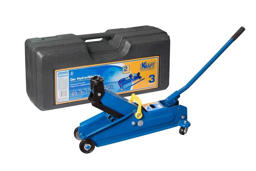 Домкрат гідравлічний підкатний в кейсі KRAFT (2,5 т, 90-340 мм)