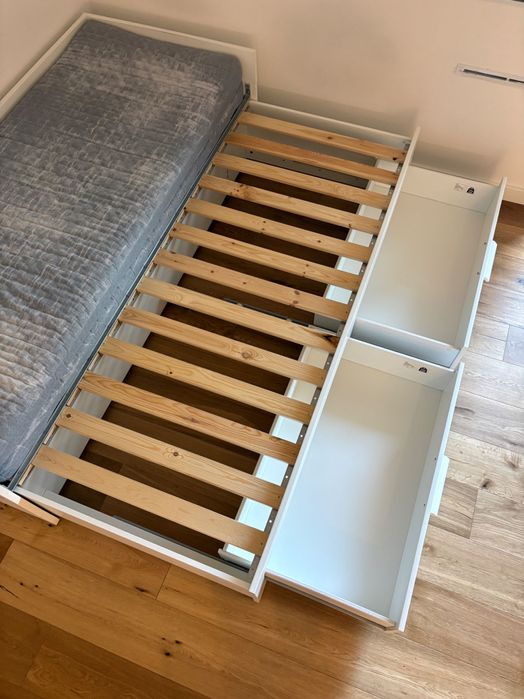 Cama individual/dupla BRIMNES, branca, 80×200 cm, com 2 gavetas e colchões