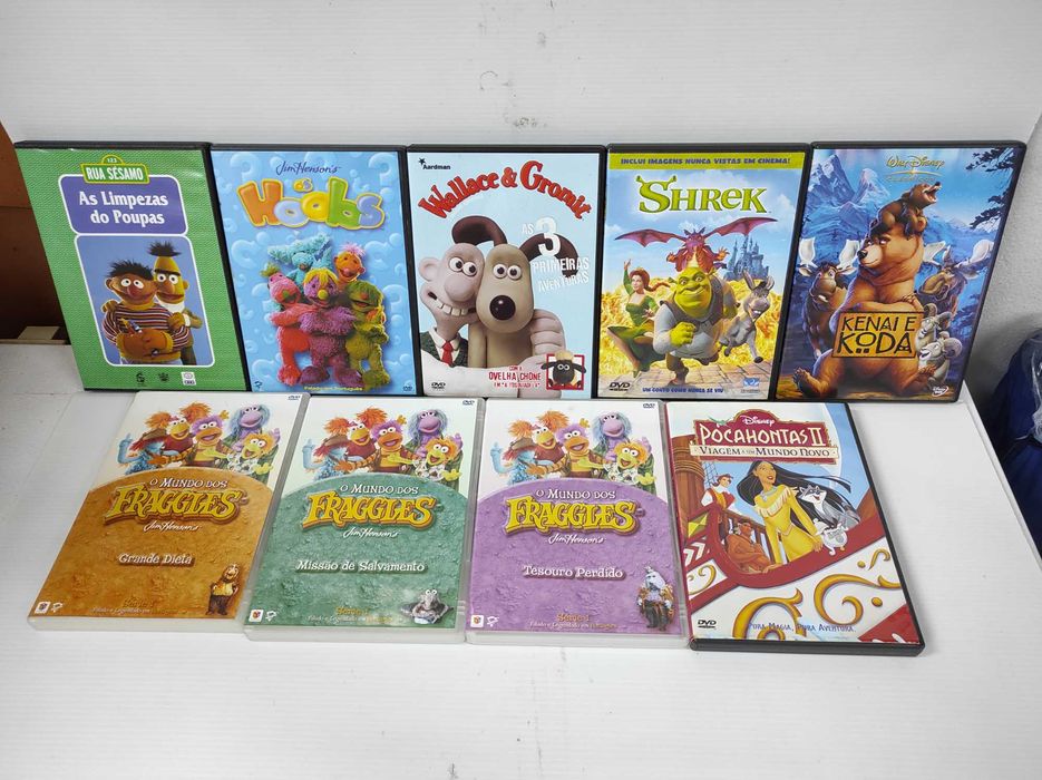 Dvd´s - PIppi meias altas / Shrek / Wallace & Gromit / Pocahontas / Fraggles / Rua Sésamo / Matrix / O Indomável / etc