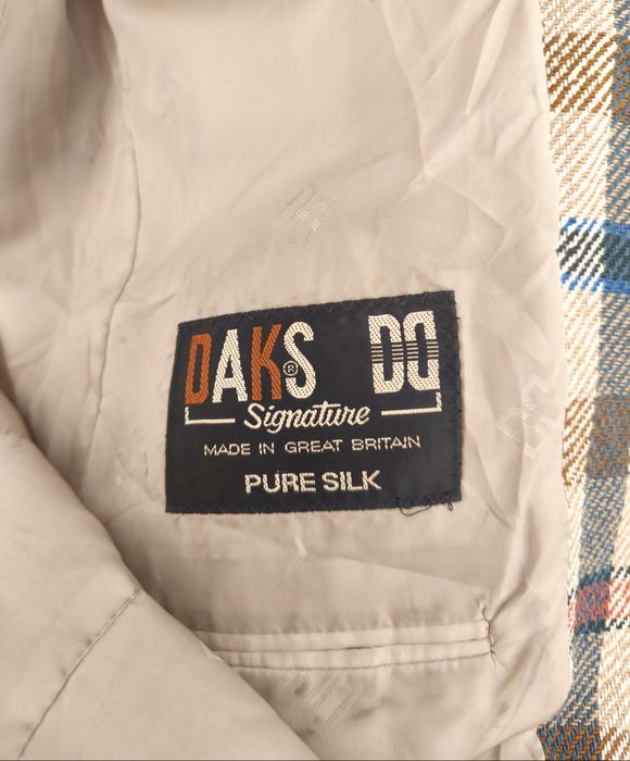 Jedwabna marynarka vintage marki Daks w kratę perełka vintage rozmiar