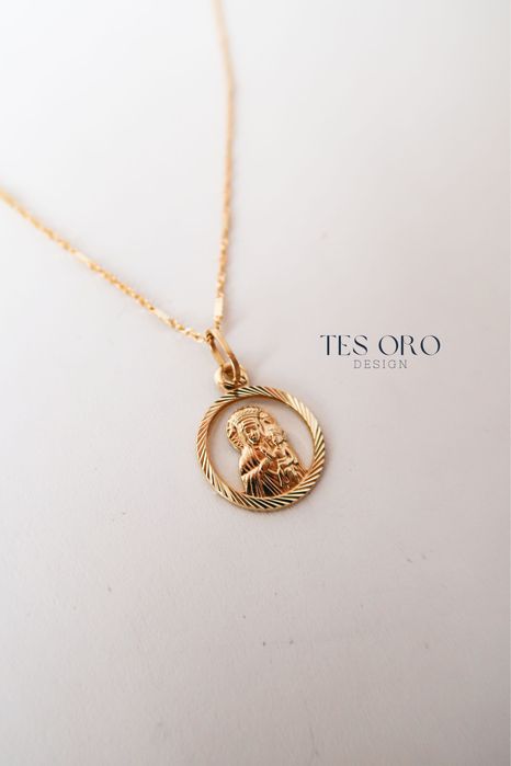 Komplet Łańcuszek 45cm + Medalik Bozia | Komunia | Próba złota 585