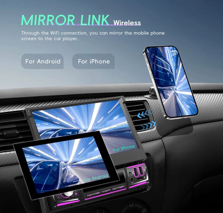 Rádio Retrátil 1din 4/64GB com Carplay Android Waze GPS wifi BT novo