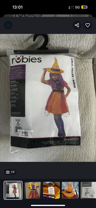 Girl's Superstar Witch Costume, Size 5-7 Years, New Rubies
