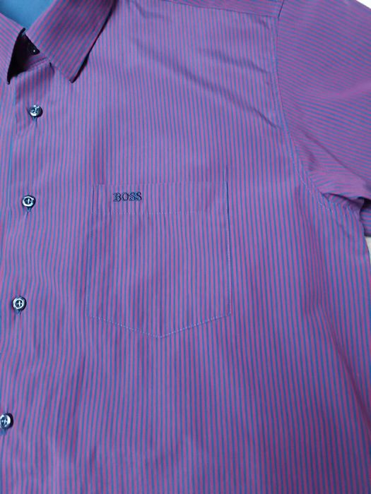 Koszula krótki rękaw kołnierzyk guziki kieszeń prążek 'Hugo Boss' XXL