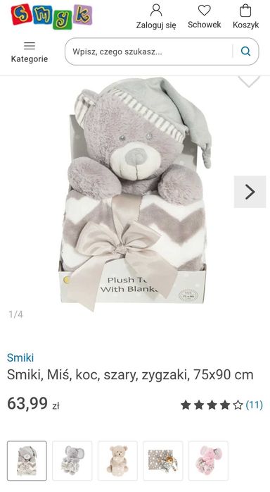 NOWY zestaw prezentowy Smiki | Miś maskotka + kocyk szary zygzak