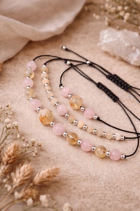 Bransoletka regulowana kamienie naturalne Kwarc Różowy Cytryn