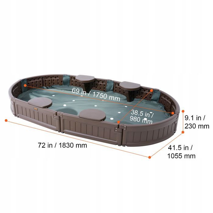 Piaskownica VEVOR Z pokrywą 183X105X23 cm owalna hdpe