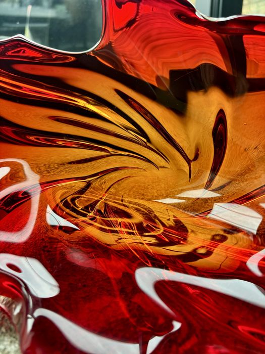 Wielka Uranowa Patera Murano Mandruzatto Włochy 1950te Flavio Poli Top