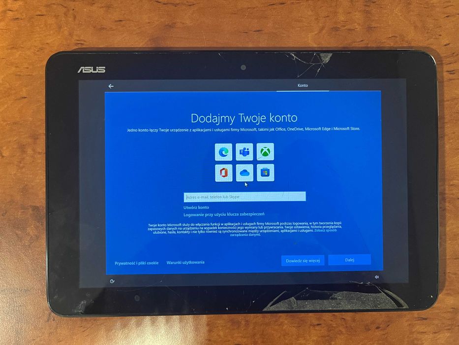 Tablet komputer ASUS 10 cali Windows uszkodzony dotyk zestaw