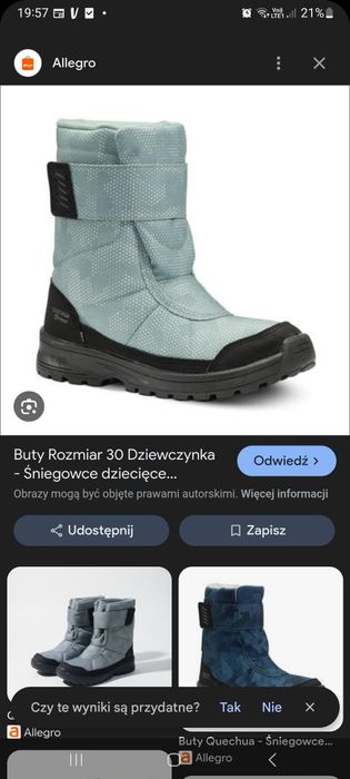 Śniegowce Quechua rozmiar 30 kolor miętowy