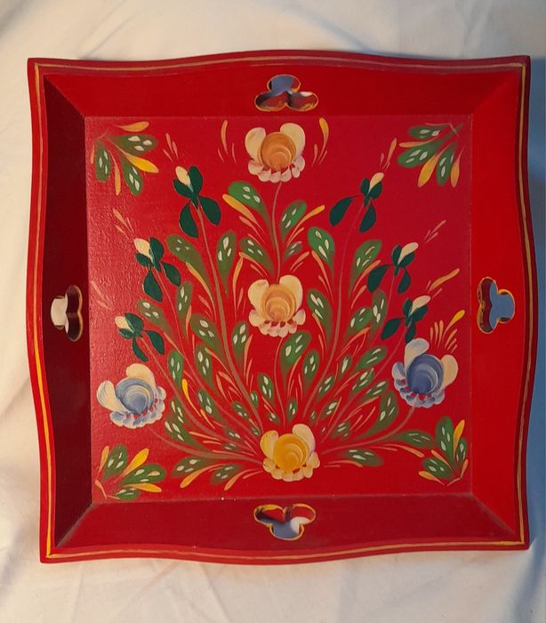 Tabuleiro de Chá em madeira pintado à mão