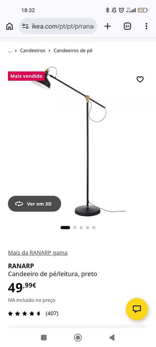 Candeeiro chão IKEA - preto