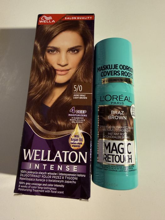 Farba do włosów Wellaton Intense 5/0 jasny brąz + Loreal Magic Retouch